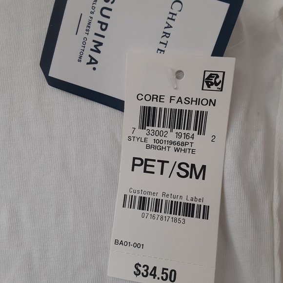 Charter Club Split Neck Bright White 100% Supima Cotton Top Roll Tab - Picture 8 of 10